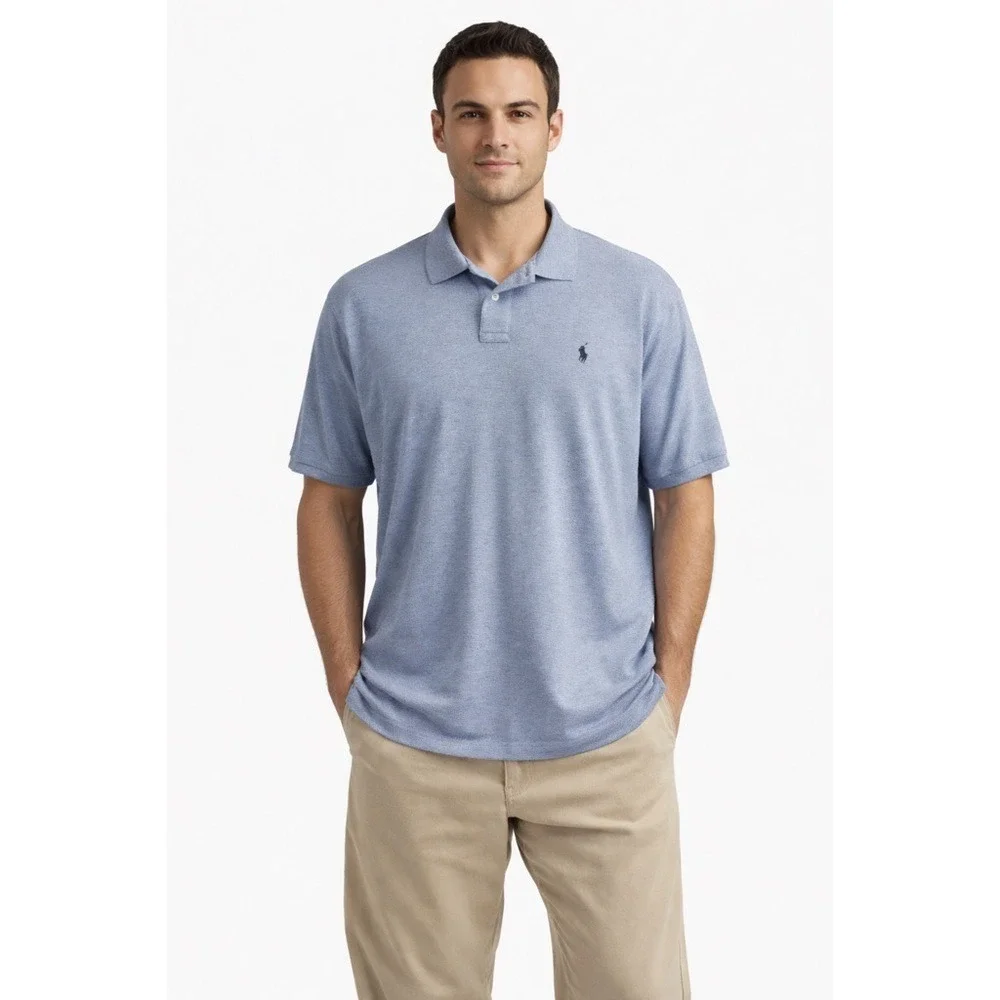 Polo Ralph Lauren Iconic Mesh Blue Heather Short‎ Sleeve Cotton Shirt